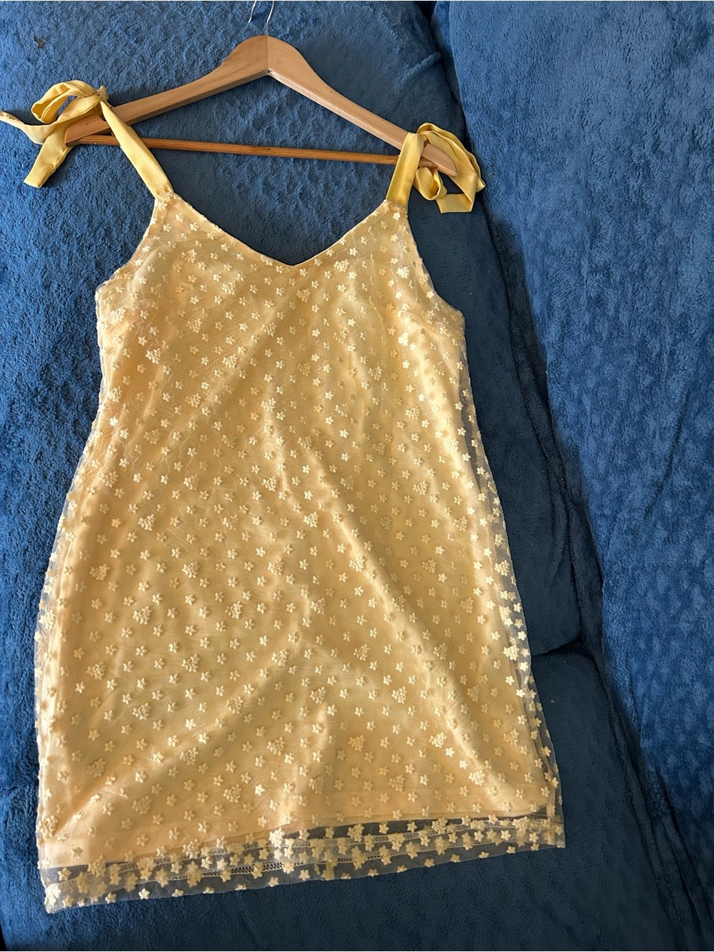 Blue Rain Yellow Floral Mesh Mini Dress with Tie Straps